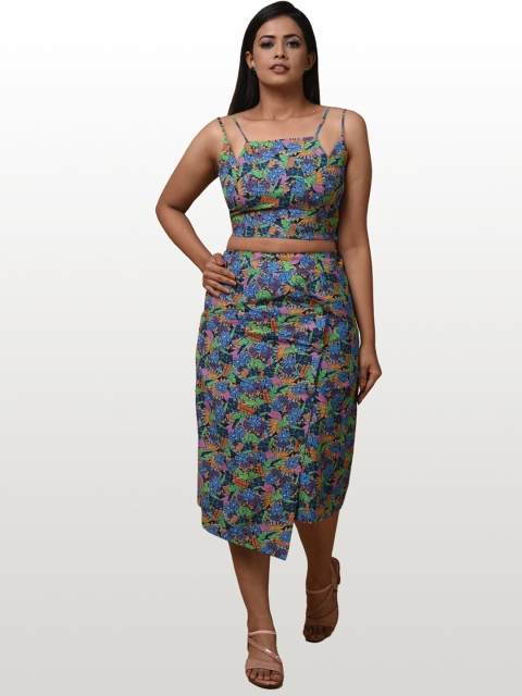 

Hencemade Women Blue Printed Cotton Co-Ords