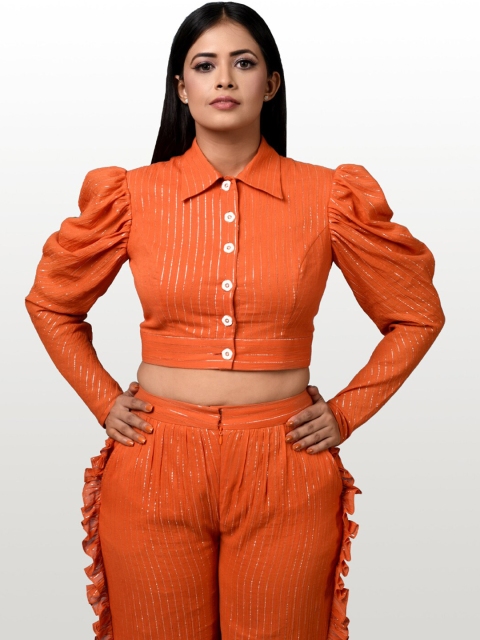 

Hencemade Women Orange Striped Co-Ord Set