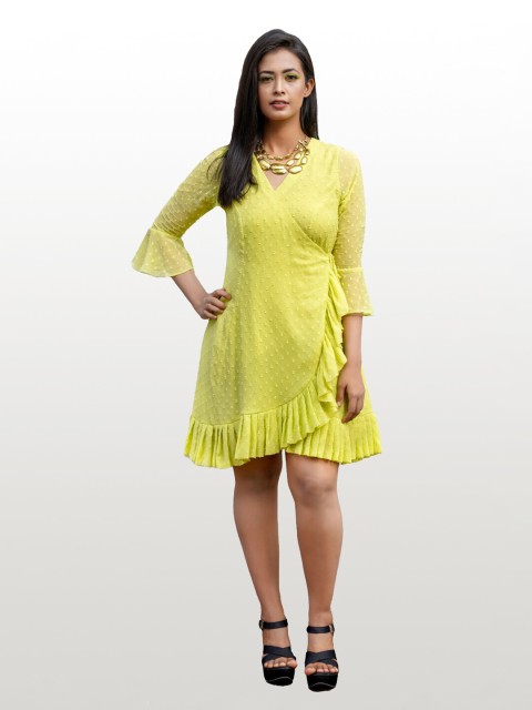 

Hencemade Green Self Design Wrap Dress