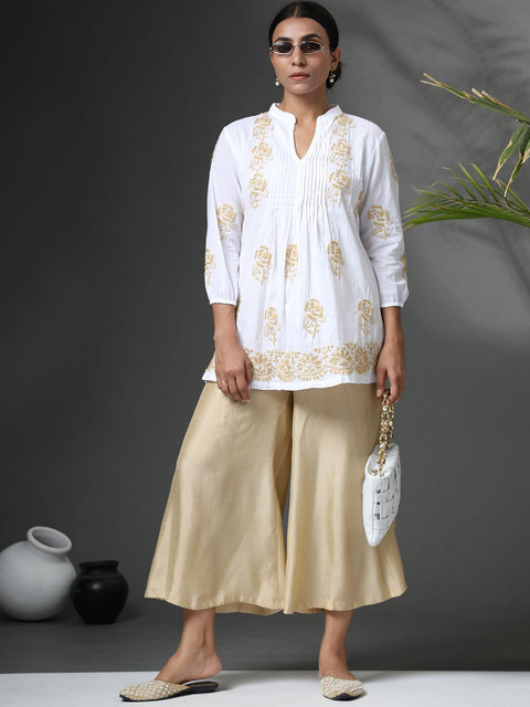 

HOUSE OF KARI Women White & Beige Ethnic Motifs Printed Kurta