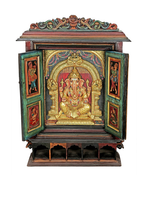 

Exotic India Gold-Toned & Green Printed Ganesha Tanjore Painting Wall Art