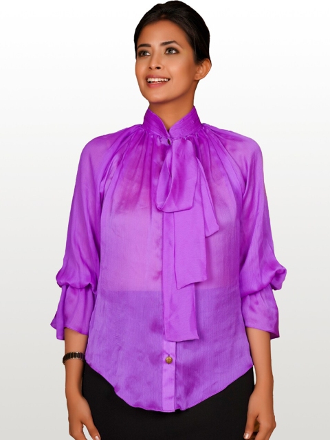 

Hencemade Women Lavender Edgy Semi Sheer Chiffon Casual Shirt