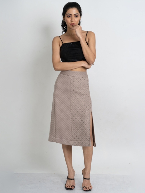 

Hencemade Women Beige Embroidered A-Line Knee Length Skirts