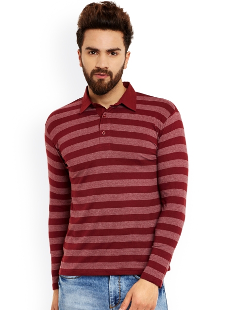

Hypernation Men Maroon Striped Polo Collar Slim Fit T-shirt