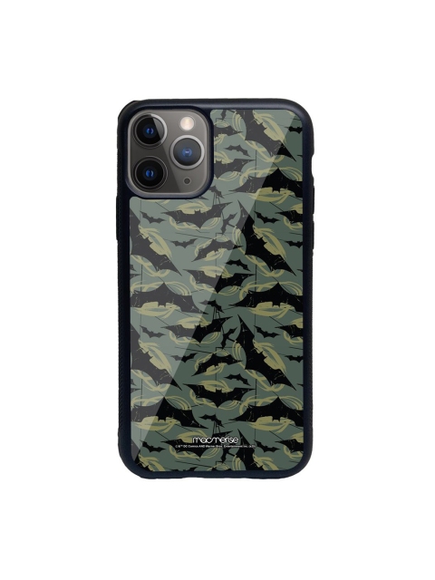 

macmerise Black Printed Glass iPhone 11 Pro Back Case, Olive