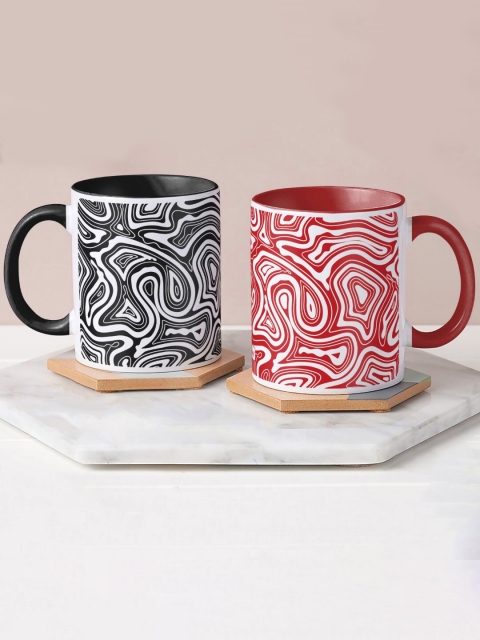 

Indigifts Pack of 2 White & Red Printed Ceramic Glossy Mugs