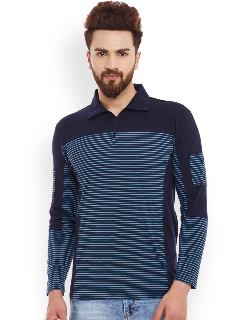 

Hypernation Men Blue Striped Slim Fit T-shirt