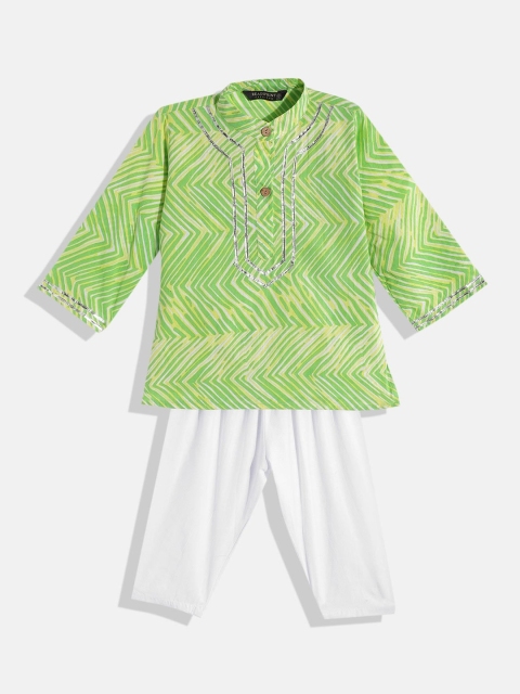 

Readiprint Fashions Boys Green & White Printed Gotta Patti Cotton Kurti with Pyjamas