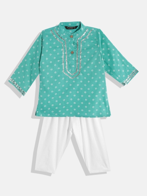 

Readiprint Fashions Boys Blue & White Bandhani Printed Gotta Patti Cotton Kurti with Pyjamas
