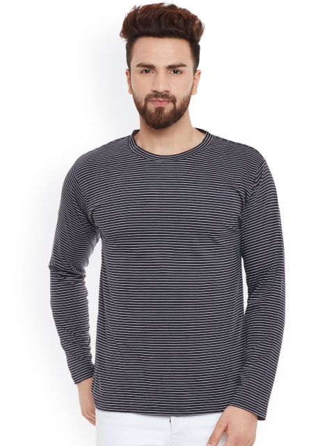 

Hypernation Men Black & White Striped Round Neck Slim Fit T-shirt