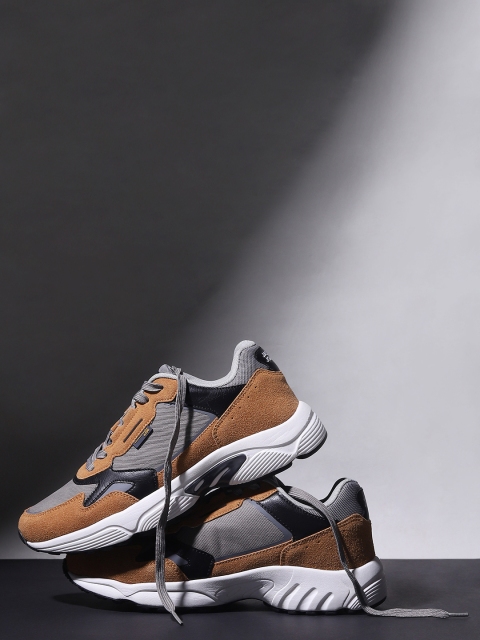 

Jack & Jones Men Brown Colourblocked PU Sneakers