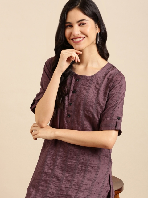 

SHOWOFF Women Self Design Straight Kurta with Trousers, Mauve