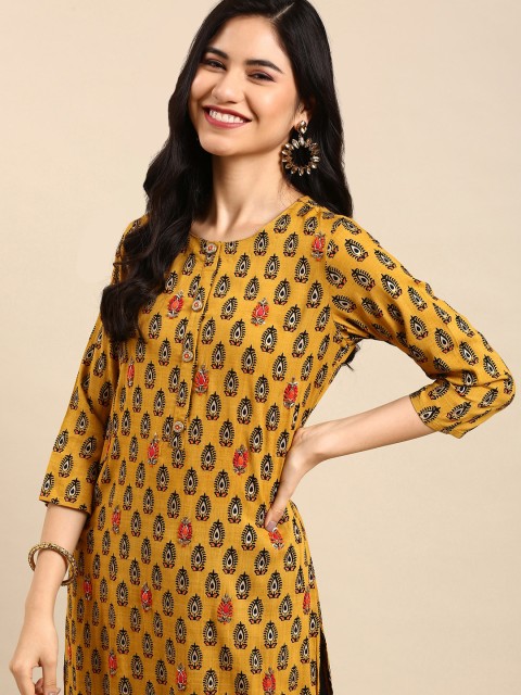 

SHOWOFF Women Ethnic Motifs Printed Kurta with Palazzos & With Dupatta, Mustard