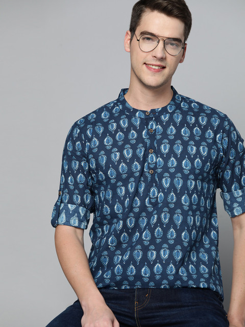 

HERE&NOW Men Blue Ethnic Motifs Printed Kurta