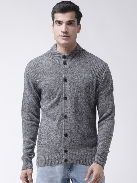 

Club York Men Grey Melange Cable Knit Cardigan