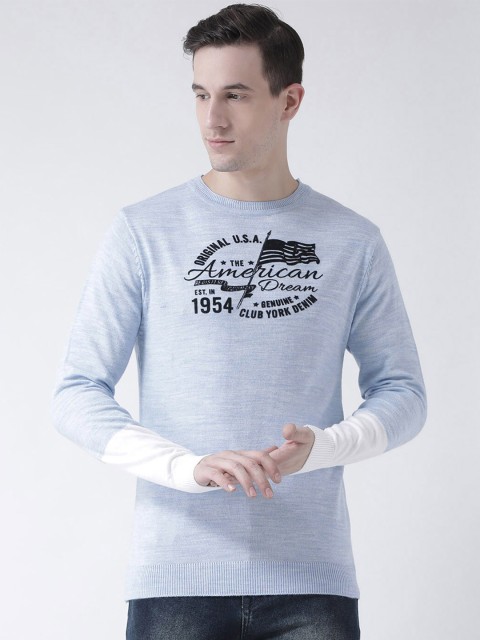 

Club York Men Blue & White Typography Pullover