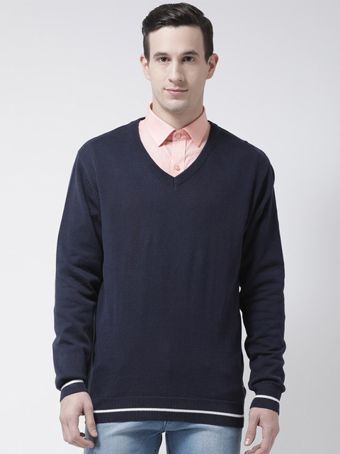

Club York Men Navy Blue & White Solid Pullover