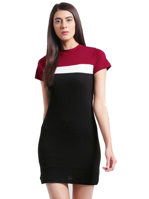 

LOOKFIELD Maroon Colourblocked T-shirt Mini Dress