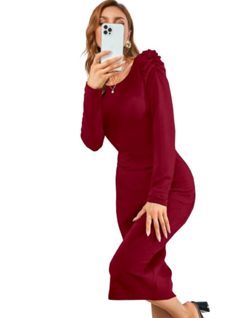 

LOOKFIELD Maroon Bodycon Midi Dress