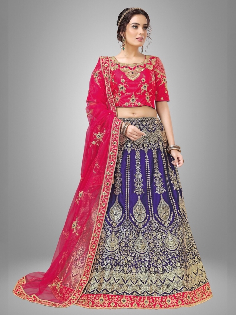 

Sarvayog Fashion Peach Embroidered Semi-Stitched Lehenga & Unstitched Blouse With Dupatta