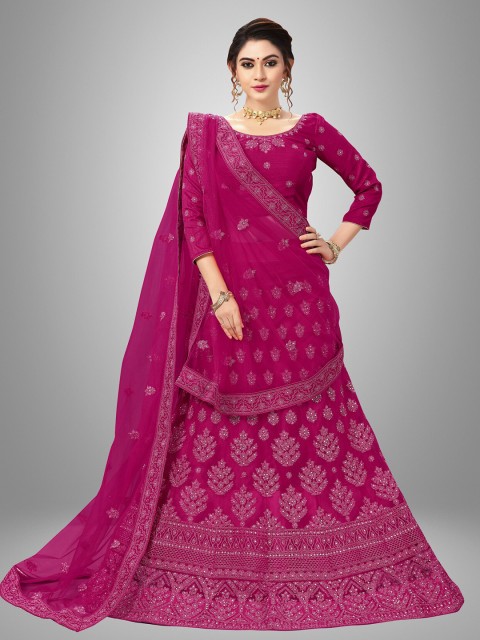 

Sarvayog Fashion Pink & Gold-Toned Embroidered Semi-Stitched Lehenga & Unstitched Blouse With Dupatta