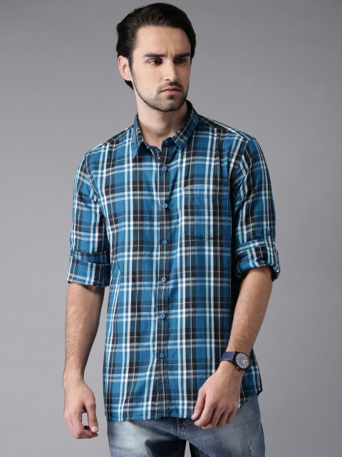 

Moda Rapido Men Blue & Black Slim Fit Checked Casual Shirt