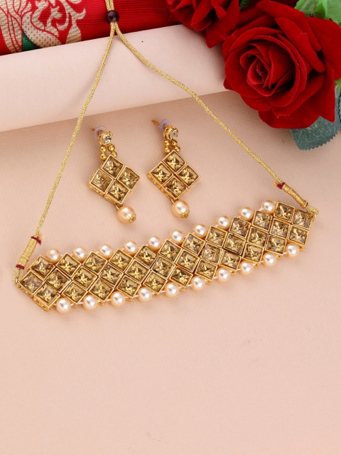 

Silver Shine Gold-Plated Pearl Studded Jewellery Set
