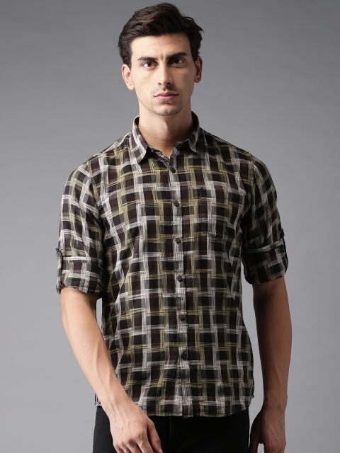 

Moda Rapido Men Black & Yellow Slim Fit Checked Casual Shirt