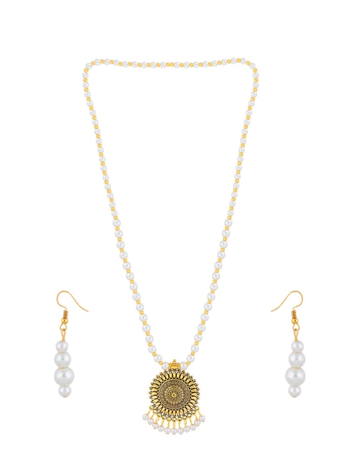 

Silver Shine Gold-Plated White Stone Studded & Beaded Handcrafted Jewellery Set