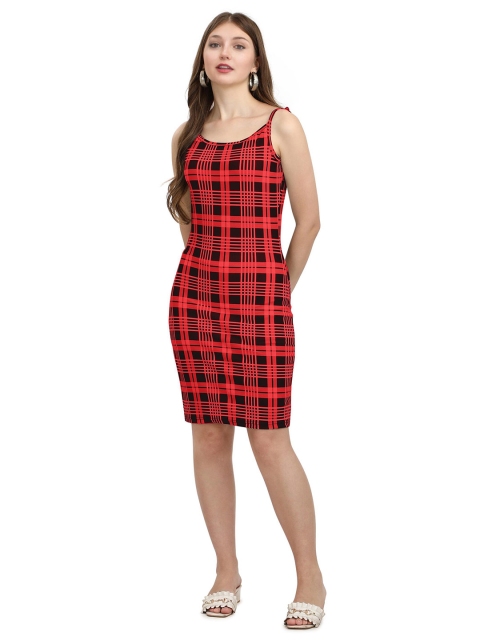 

LOOKFIELD Red & Black Checked Sheath Dress