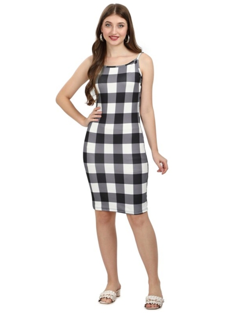 

LOOKFIELD Women White & Black Checked Bodycon Dress