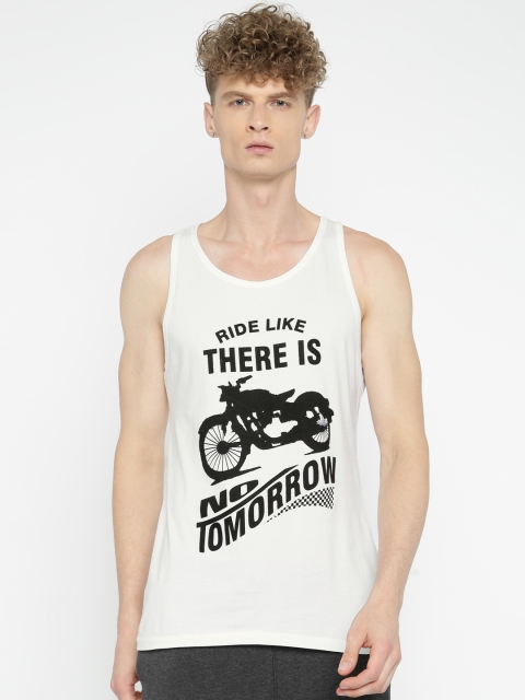 

SayItLoud Men White Printed Round Neck Lounge T-shirt