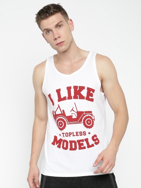 

SayItLoud Men White Printed Round Neck Lounge T-shirt