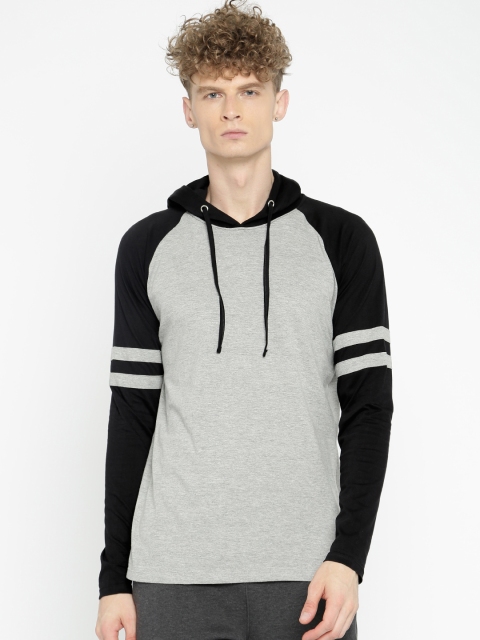 

SayItLoud Men Grey Melange Solid Hooded Lounge T-shirt