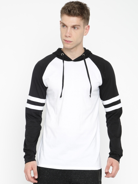 

SayItLoud Men White Solid Hooded Lounge T-shirt