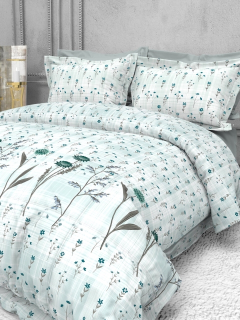 

THE WHITE MOSS Floral 220 TC Cotton King Bedsheet with 2 Pillow Covers, Green