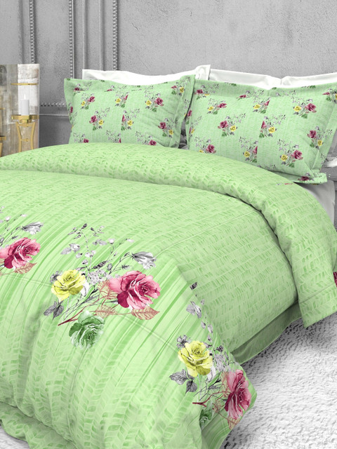 

THE WHITE MOSS Floral 100% Cotton 220 TC King Bedsheet with 2 Pillow Covers, Sea green