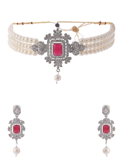 

Biba Sliver-Plated & Red Stone & Pearl Studded Jewellery Set, Silver