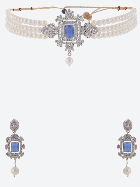 

Biba Silver-Plated & Blue Stone Studded Jewellery Set