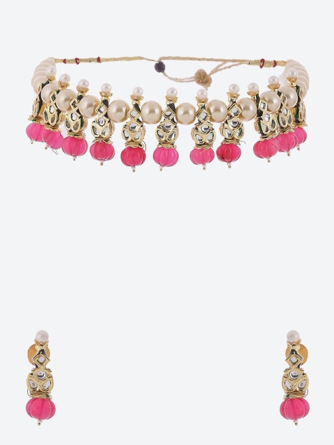 Biba Gold-Plated Red Stone-Studded Jewellery Set