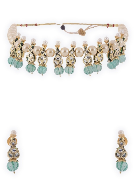 

Biba Gold-Plated & Green Stone & Pearl Studded Jewellery Set