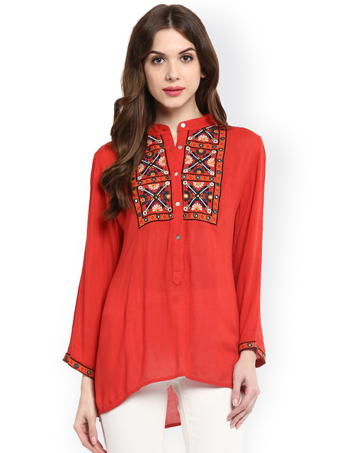

Bhama Couture Women Red Embroidered Top
