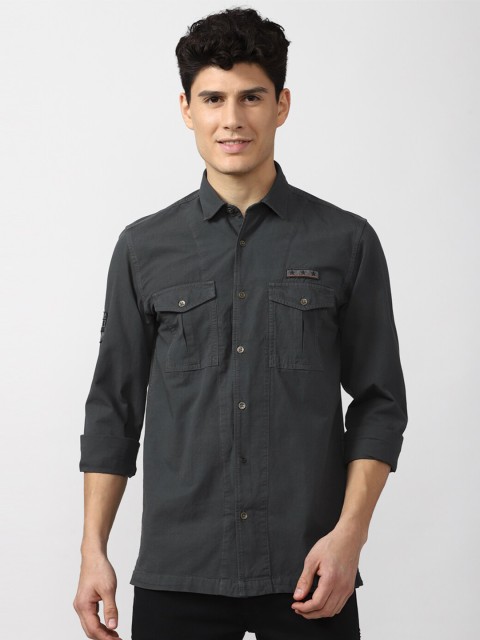 

Peter England Casuals Men Grey Slim Fit Pure Cotton Casual Shirt