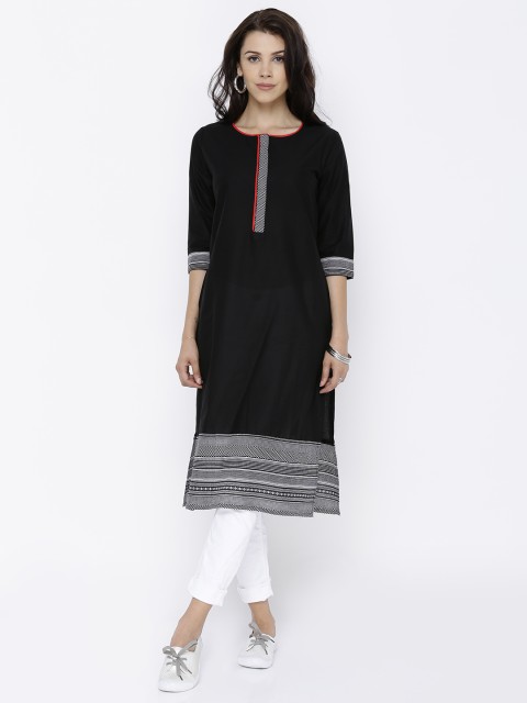 

Vishudh Women Black Solid A-Line Kurta