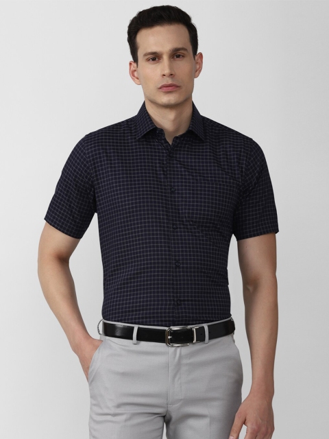 

Van Heusen Men Navy Blue Grid Tattersall Checked Pure Cotton Formal Shirt
