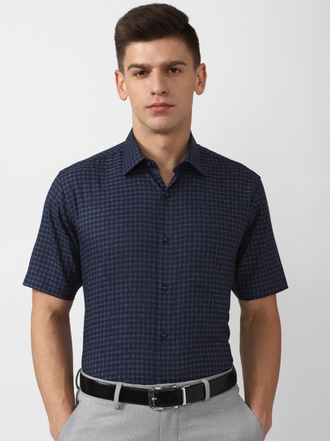 

Van Heusen Men Navy Blue Grid Tattersall Checks Cotton Formal Shirt