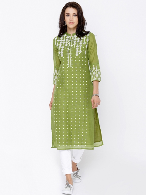 

Vishudh Women Green Printed Straight Kurta