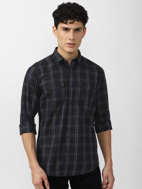 

Van Heusen ACADEMY Men Black Slim Fit Checked Casual Cotton Shirt