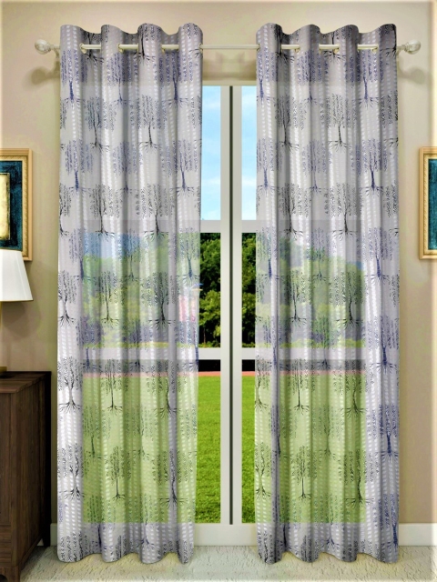 

Home Sizzler Grey & Off White Set of 2 Sheer Window Curtain