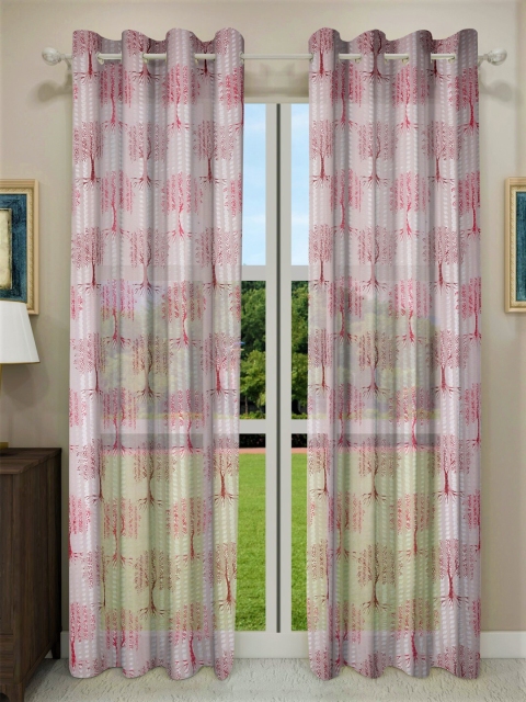 

Home Sizzler Red & Off White Set of 2 Floral Sheer Window Curtain